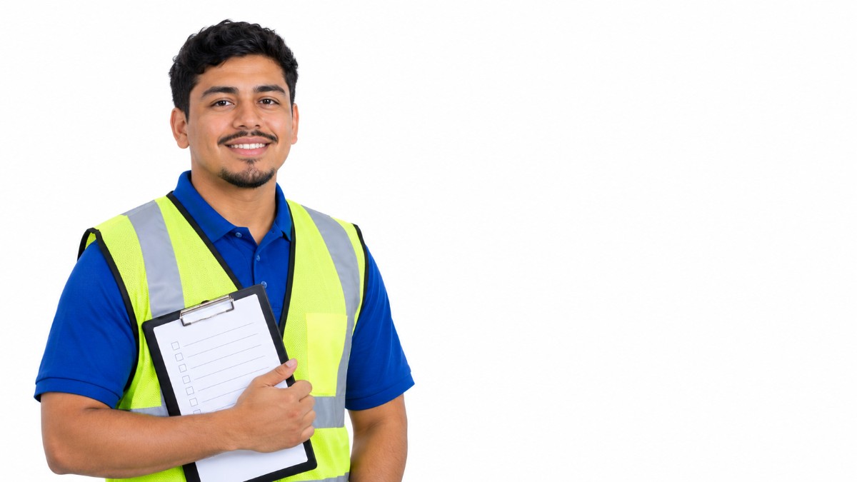 Do temp agencies drug test - warehouse temp worker in a safety vest before a pre-employment drug test