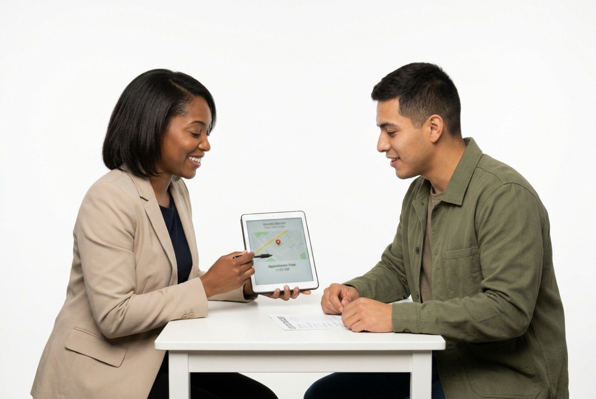 Staffing recruiter going over a pre-employment checklist with a new temp worker